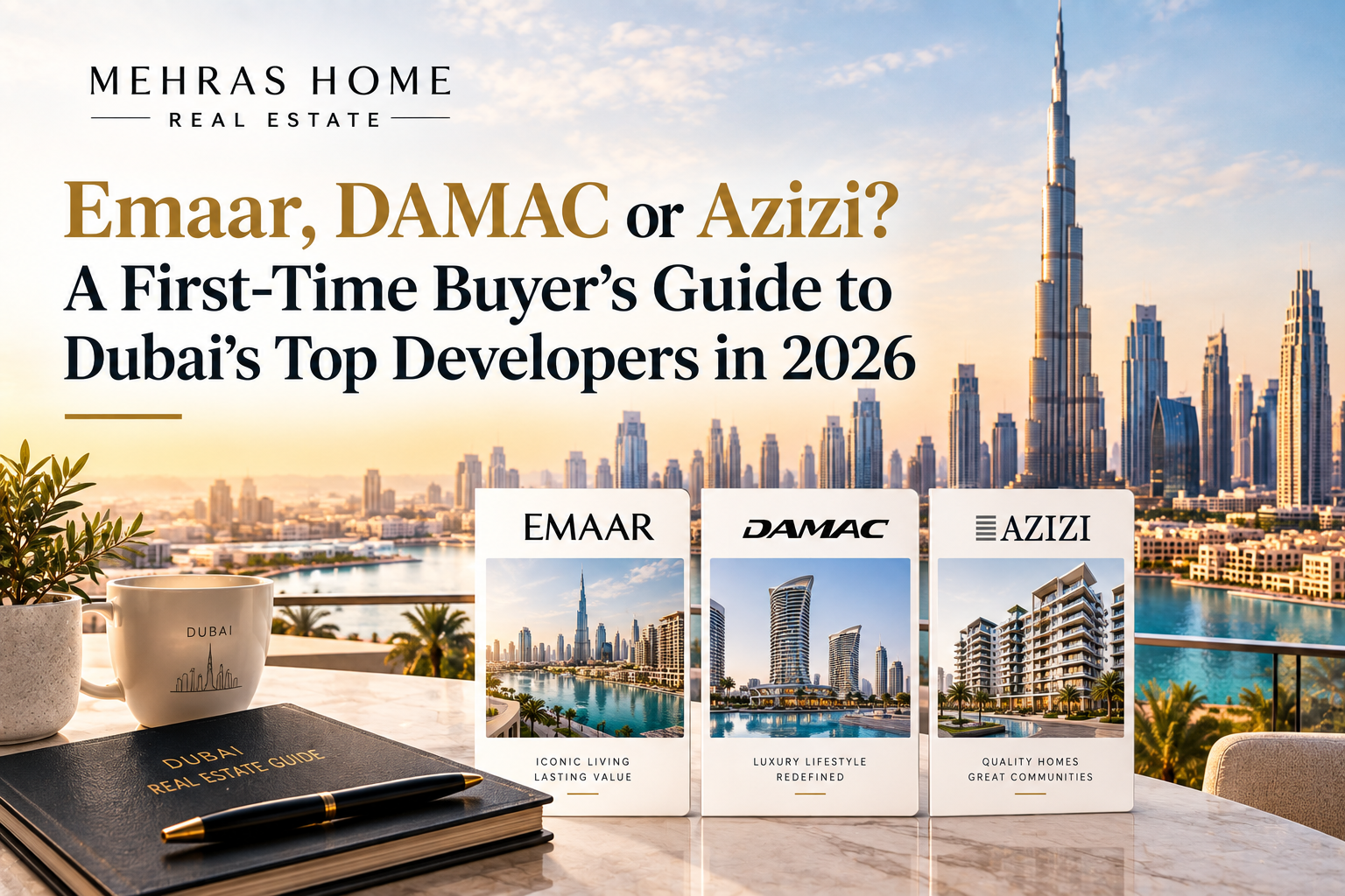 Emaar, DAMAC, and Azizi compared in a first-time buyer’s guide to Dubai property developers in 2026.